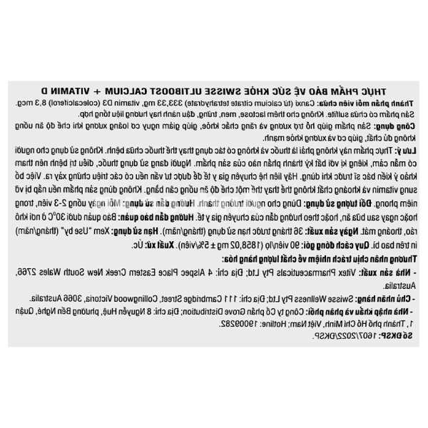 Swisse Ultiboost Calcium + Vitamin D giúp xương chắc khỏe chai 90 viên