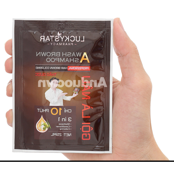 Dầu gội nâu Lucky Star phủ bạc làm nâu tóc hộp 8 gói x 25ml