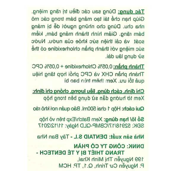 Nước súc miệng Perio-Aid Active Control giảm hình thành mảng bám chai 500ml