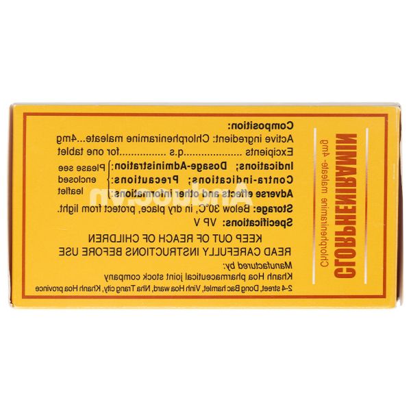 Clorpheniramin Khapharco 4mg trị viêm mũi dị ứng (10 vỉ x 20 viên)