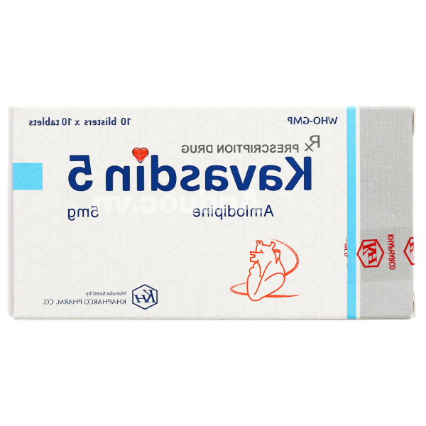 Kavasdin 5 trị tăng huyết áp, đau thắt ngực (10 vỉ x 10 viên)