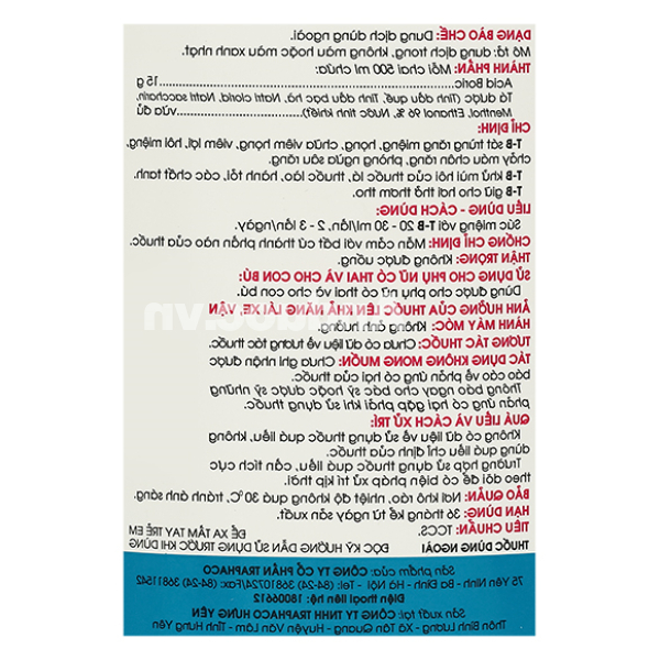 Nước súc miệng TB Traphaco ngừa mảng bám chai 500ml