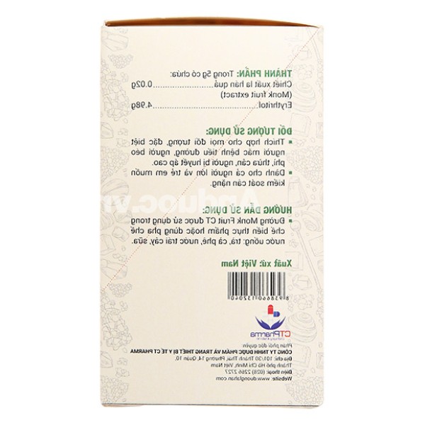 Đường ăn kiêng Monk Fruit CT hộp 100g (20 gói x 5g)