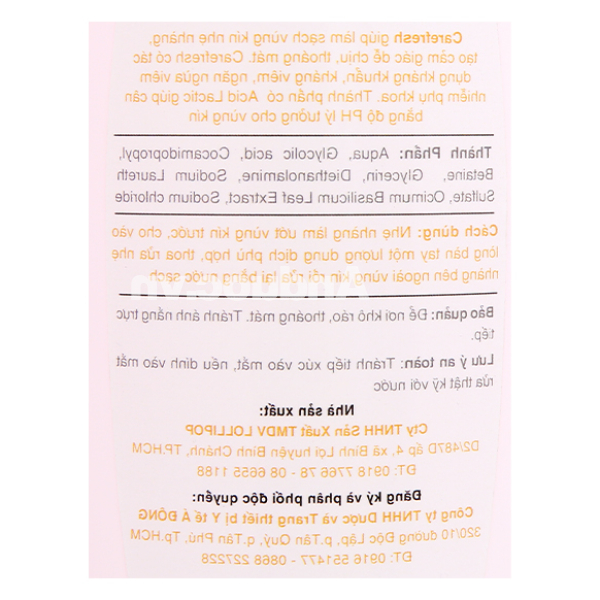 Dung dịch vệ sinh phụ nữ Carefresh kháng khuẩn, khử mùi chai 250ml