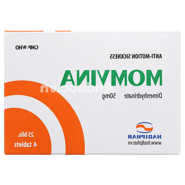 Momvina 50mg phòng và trị buồn nôn, say xe (25 vỉ x 4 viên)