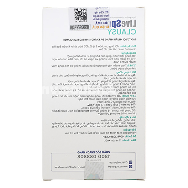 Men vi sinh LiveSpo Clausy giúp cân bằng hệ vi sinh đường ruột hộp 20 ống x 5ml