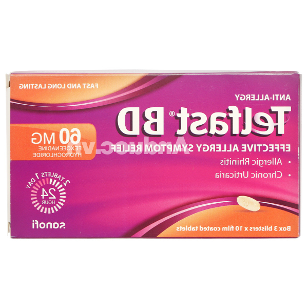 Telfast BD 60mg trị viêm mũi dị ứng, mày đay vô căn mạn tính (3 vỉ x 10 viên)
