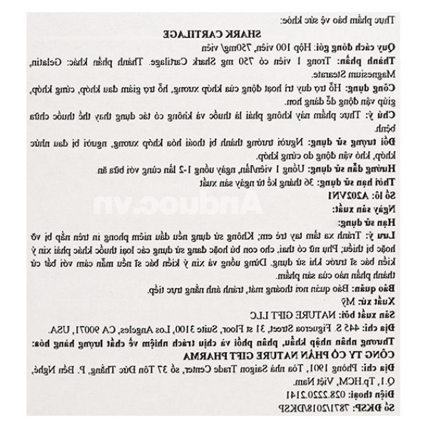 Nature Gift Shark Cartilage hỗ trợ giảm đau khớp, cứng khớp hộp 100 viên