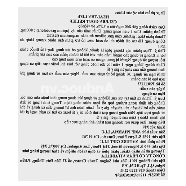 Healthy Life Celery Gout Relief giảm đau khớp do gout hộp 60 viên