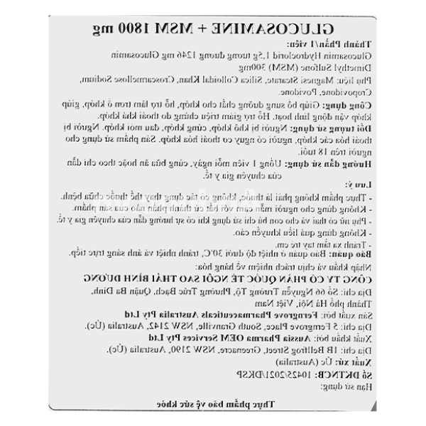 Aussia Glucosamine + MSM 1800mg giúp bổ sung dưỡng chất cho khớp hộp 120 viên