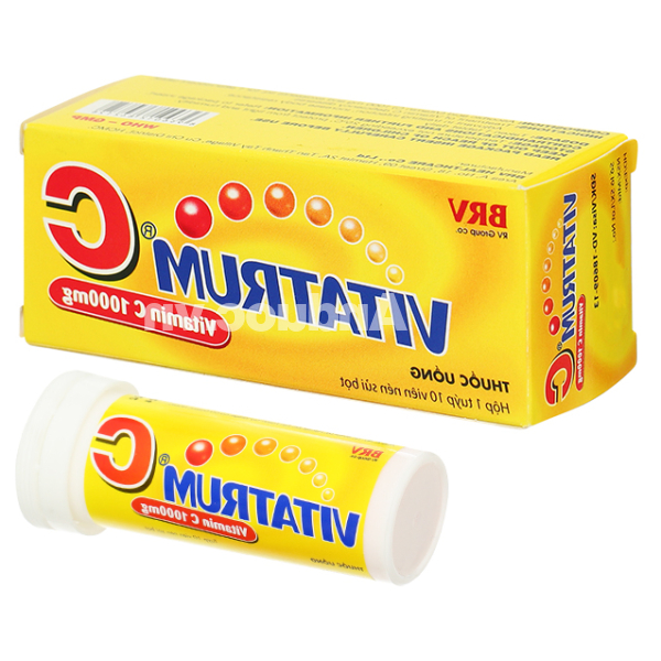 Viên nén sủi bọt Vitatrum C 1000mg trị thiếu vitamin C, tăng đề kháng tuýp 10 viên