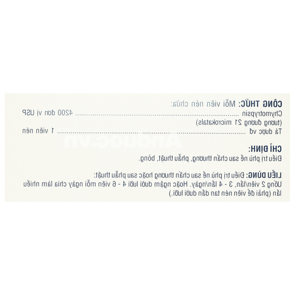 Alphachymotrypsin USAR 4200IU trị phù nề sau chấn thương (100 vỉ x 10 viên)