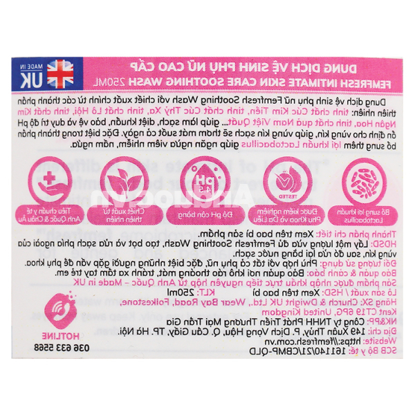 Dung dịch vệ sinh phụ nữ Femfresh Soothing Wash làm sạch, diệt khuẩn chai 250ml