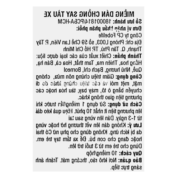 Miếng dán chống say tàu xe Fobelife Motion Sickness Patch hộp 10 miếng