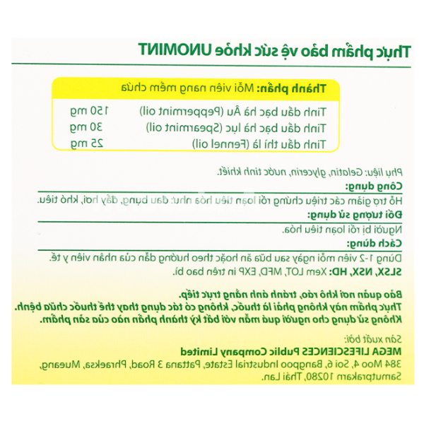 Unomint hỗ trợ giảm các triệu chứng rối loạn tiêu hóa hộp 10 viên