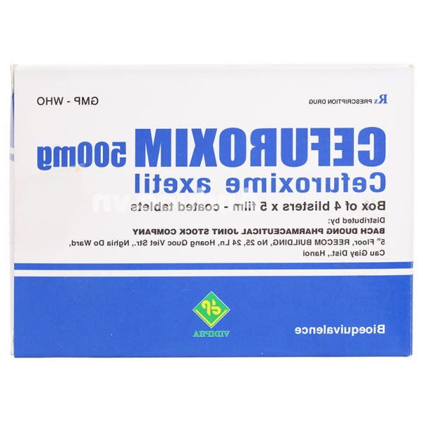Cefuroxim Vidipha 500mg trị nhiễm khuẩn (4 vỉ x 5 viên)
