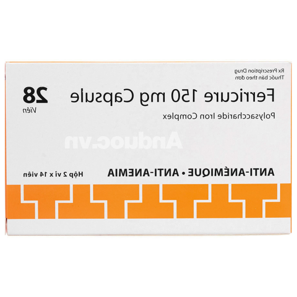 Ferricure 150mg Capsule trị tình trạng thiếu hụt sắt, thiếu máu do sắt (2 vỉ x 14 viên)