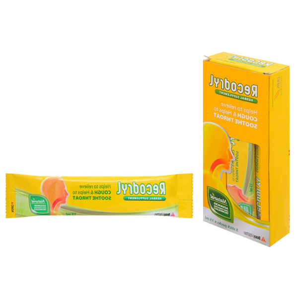Siro Recodryl hỗ trợ giảm ho, đau rát họng hộp 5 gói x 15ml