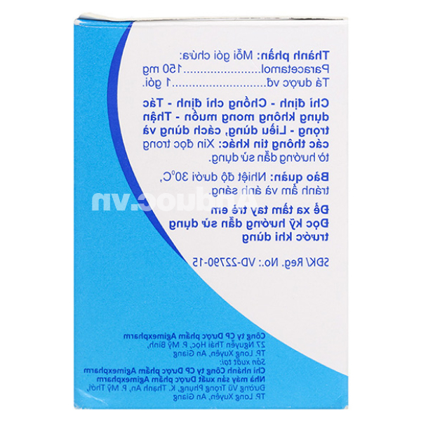 Thuốc cốm Agimol 150 giảm đau, hạ sốt (30 gói x 1g)