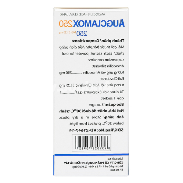 Thuốc bột pha hỗn dịch uống Augclamox 250 trị nhiễm khuẩn (12 gói x 1.5g)