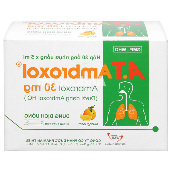 Dung dịch uống A.T Ambroxol 30mg/5ml tan đàm trong bệnh lý hô hấp (30 ống x 5ml)
