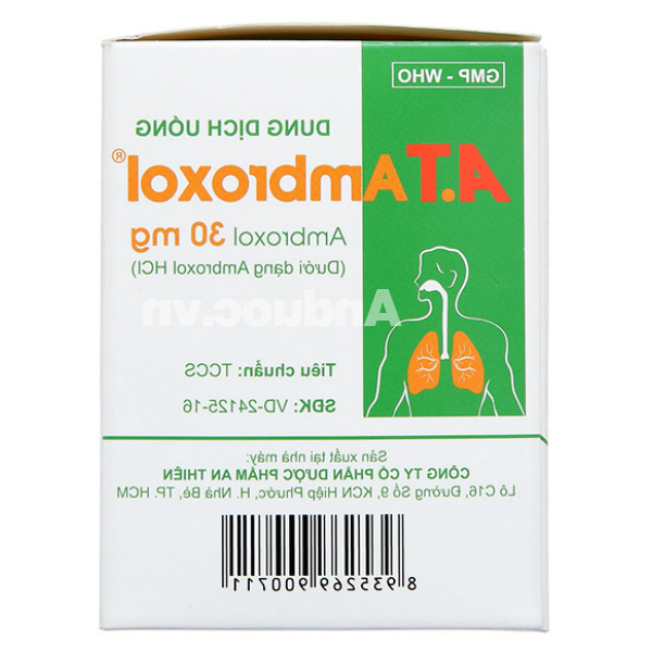 Dung dịch uống A.T Ambroxol 30mg/5ml tan đàm trong bệnh lý hô hấp (30 ống x 5ml)