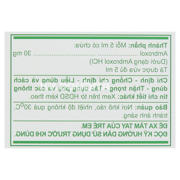 Dung dịch uống A.T Ambroxol 30mg/5ml tan đàm trong bệnh lý hô hấp (30 ống x 5ml)