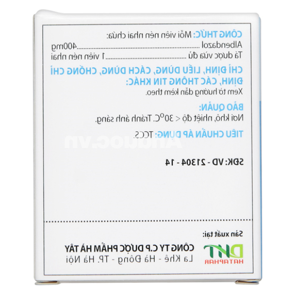 Viên nhai Albendazol Hataphar 400mg trị giun sán (1 vỉ x 1 viên)