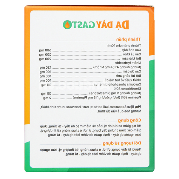 Hỗn dịch Dạ Dày Gasto hỗ trợ giảm acid dịch vị, bảo vệ niêm mạc dạ dày hộp 20 gói x 10ml