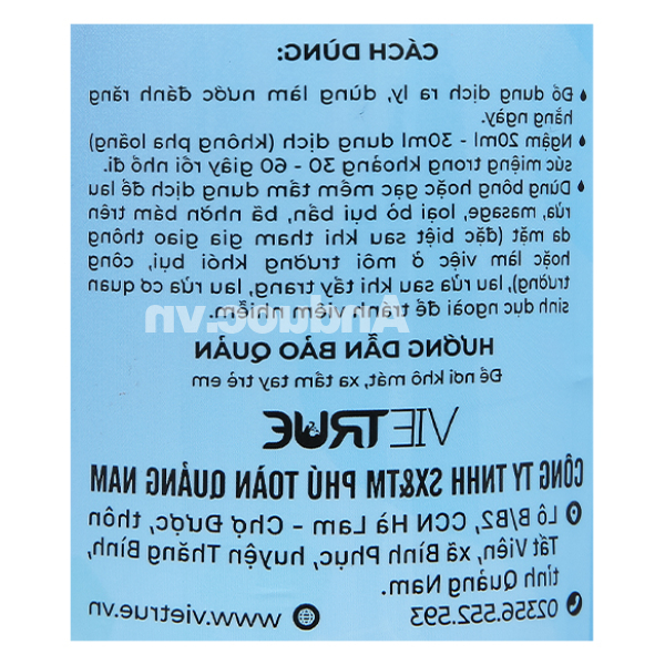 Nước muối Vietrue sát khuẩn, súc miệng chai 1000ml