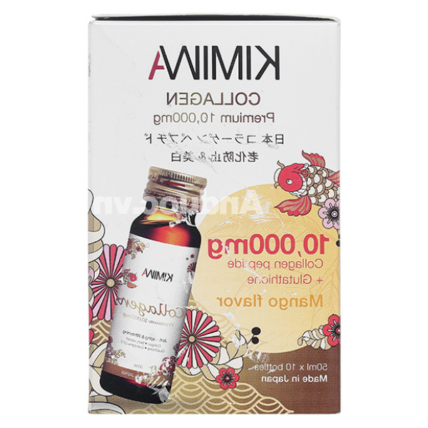 Nước uống Kimiwa Collagen Premium 10,000mg chống oxy hóa, làm đẹp da hộp 10 lọ x 50ml