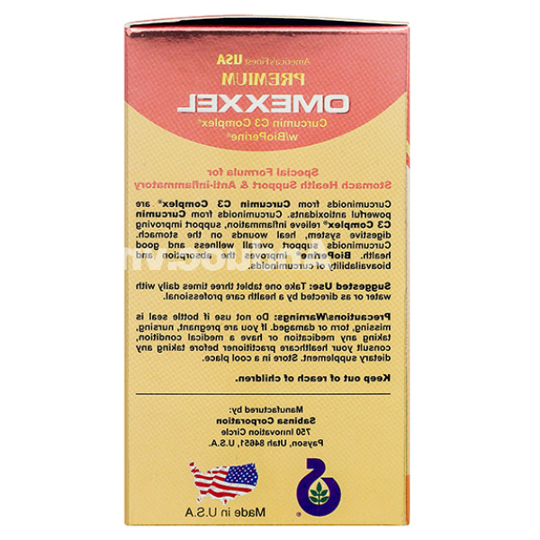 Premium Omexxel Curcumin C3 Complex W/BioPerine hỗ trợ tiêu hóa hộp 60 viên