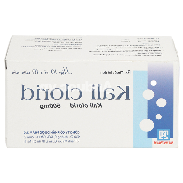 Kali Clorid Nadyphar 500mg phòng và trị triệu chứng giảm kali huyết (10 vỉ x 10 viên)