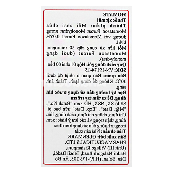 Hỗn dịch xịt mũi Momate Nasal Spray 50mcg trị viêm mũi dị ứng chai 60 liều