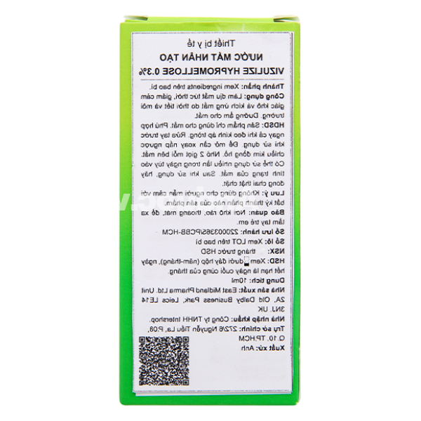 Nước mắt nhân tạo Vizulize Hypromellose 0.3% chai 10ml