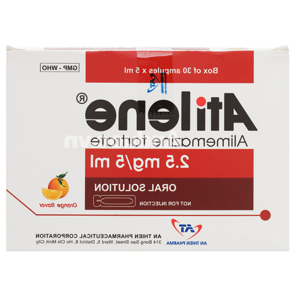 Dung dịch uống Atilene 2.5mg/5ml trị triệu chứng các biểu hiện dị ứng (30 ống x 5ml)