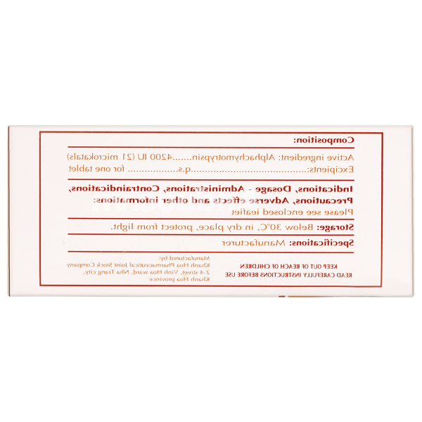 Katrypsin 4200 IU trị phù nề sau chấn thương (10 vỉ x 10 viên)