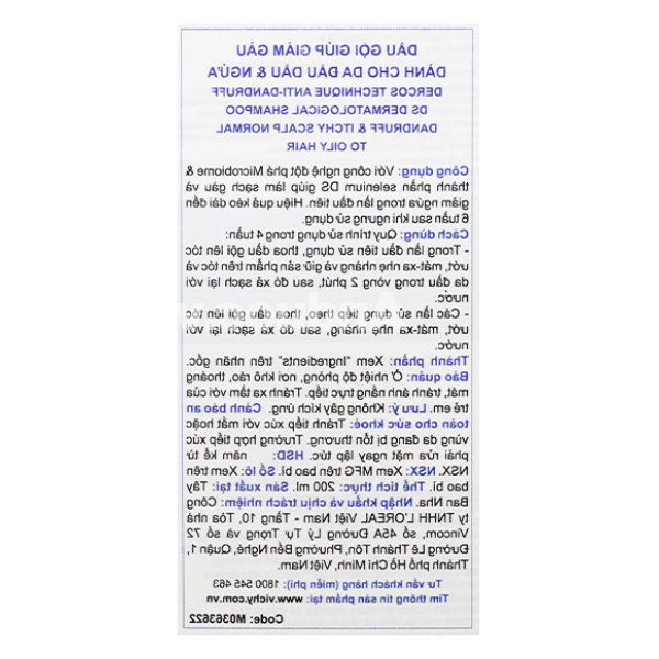 Combo dầu gội Vichy Dercos & lược massage giúp giảm gàu và ngứa cho da đầu chai 200ml