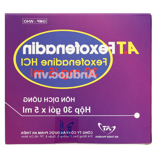 Hỗn dịch uống A.T Fexofenadin 30mg/5ml trị viêm mũi dị ứng, mày đay (30 gói x 5ml)
