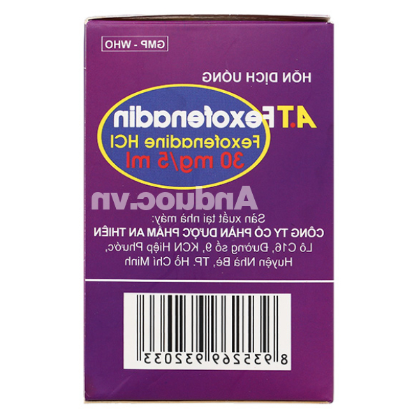 Hỗn dịch uống A.T Fexofenadin 30mg/5ml trị viêm mũi dị ứng, mày đay (30 gói x 5ml)