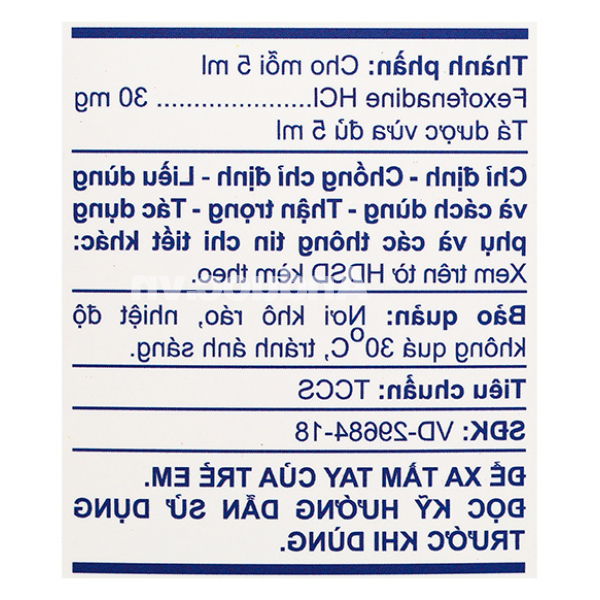 Hỗn dịch uống A.T Fexofenadin 30mg/5ml trị viêm mũi dị ứng, mày đay (30 gói x 5ml)
