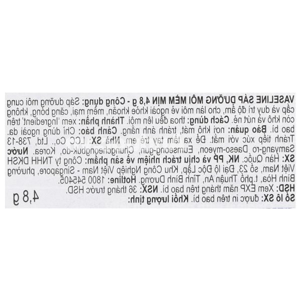 Sáp dưỡng môi Vaseline Original duy trì độ ẩm cho môi mềm mại thỏi 4.8g