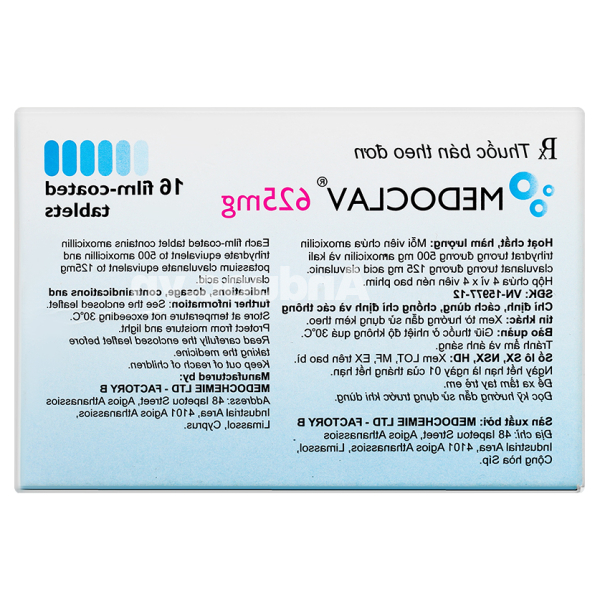 Medoclav 625mg trị các trường hợp nhiễm khuẩn (4 vỉ x 4 viên)