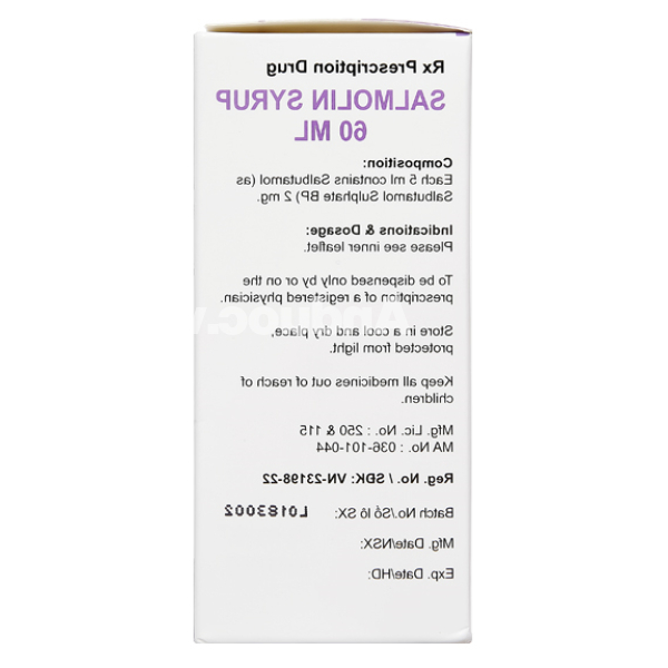 Salmolin Syrup 2mg/5ml trị bệnh hen, co thắt phế quản chai 60ml