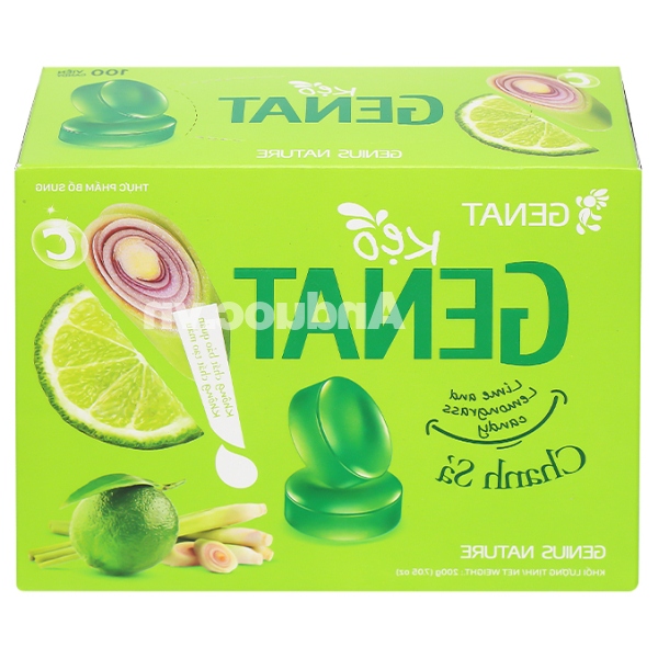 Kẹo ngậm Genat Lime and Lemongrass candy Chanh Sả hộp 100 viên