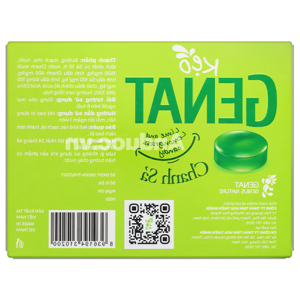 Kẹo ngậm Genat Lime and Lemongrass candy Chanh Sả hộp 100 viên
