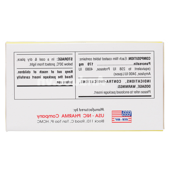 Pancres 170mg trị chứng kém hấp thu do thiếu các men tiêu hóa (10 vỉ x 10 viên)