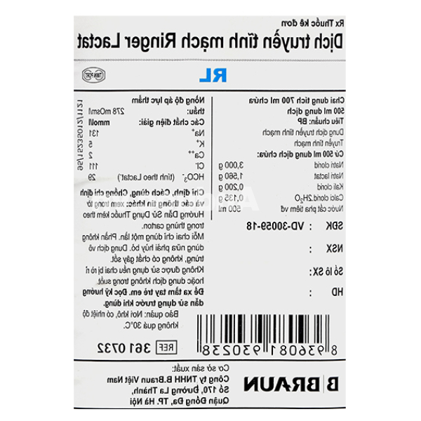 Dịch truyền Ringer Lactat B.Braun bổ sung nước, điện giải chai 500ml