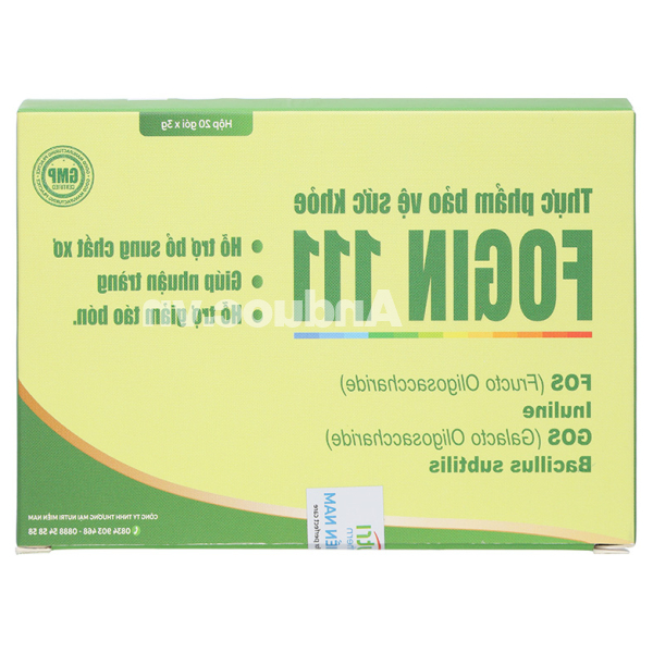 Bột Fogin 111 giúp nhuận tràng, bổ sung chất xơ, giảm táo bón hộp 20 gói x 3g